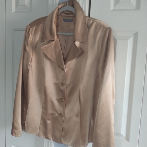 Kate Hill Woman 100 percent Gold Silk Blazer Plus Size 22W - Picture 2 of 9